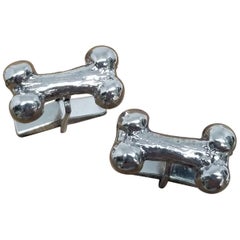 Classic Sterling Silver Pair Solid "Dog Bone" of Cuff Links