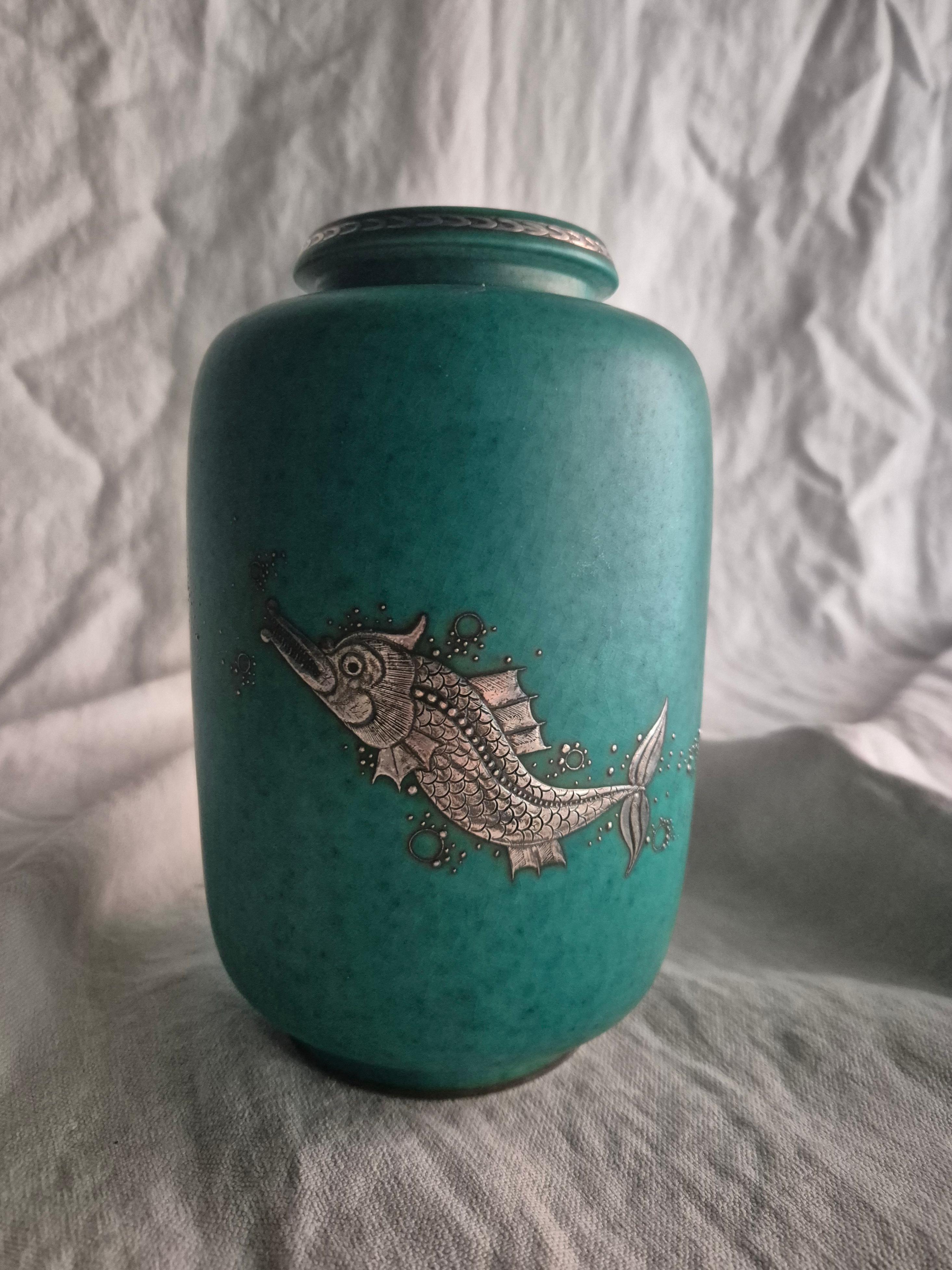 Scandinavian Modern Classic stoneware vase ‘Argenta’ series, Gustavsberg, Swedish Modern 1938 For Sale