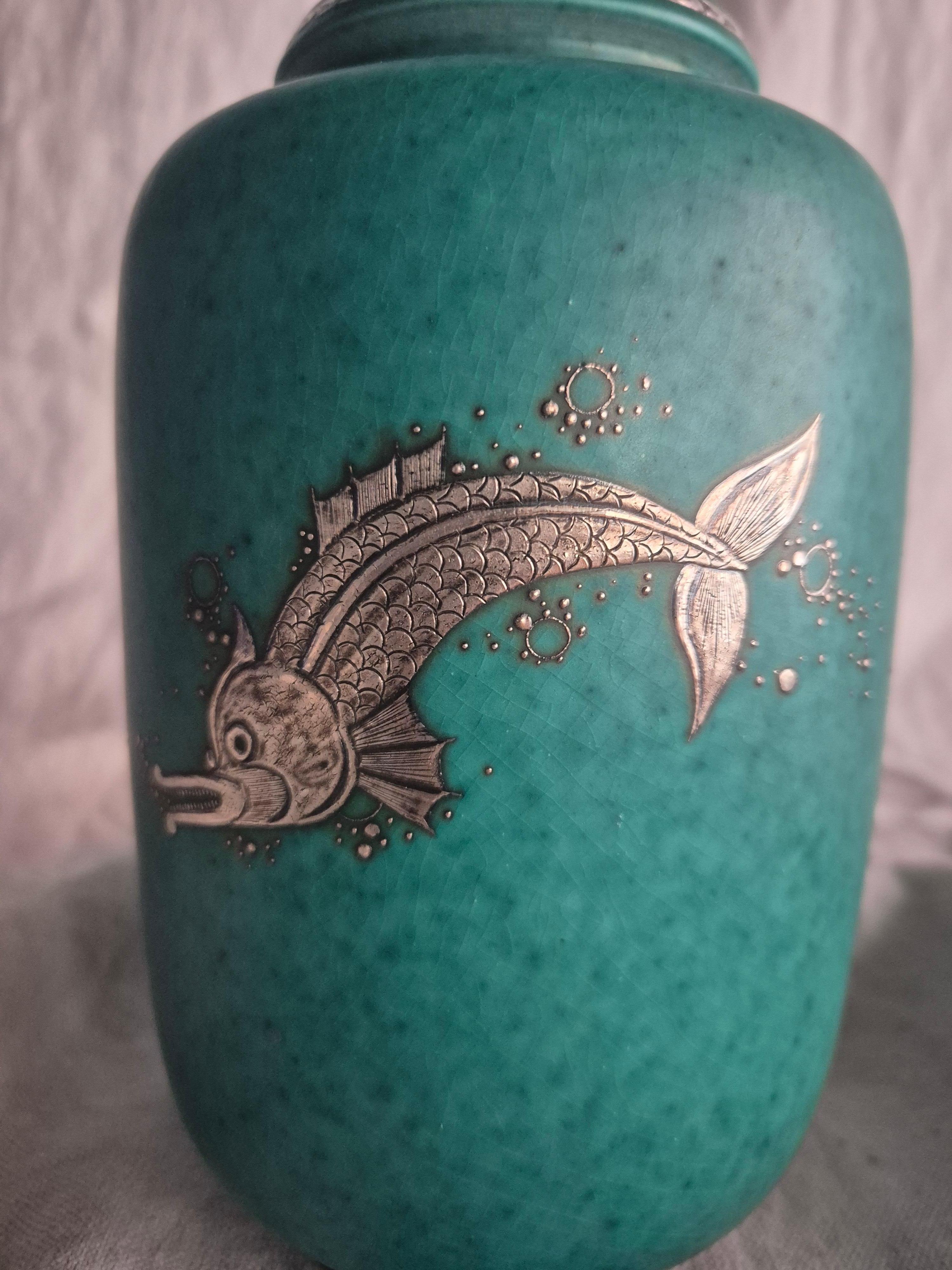 Silver Classic stoneware vase ‘Argenta’ series, Gustavsberg, Swedish Modern 1938 For Sale