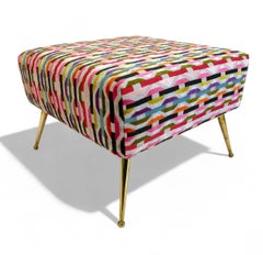 Classic Stool Pair in Textured "Habanero Collection Fabric and Solid Brass Legs