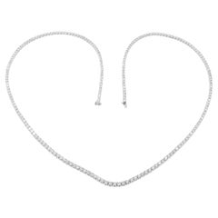 Classic Straight-Line Diamond Tennis Necklace in 14K White Gold, 10.25 Carats