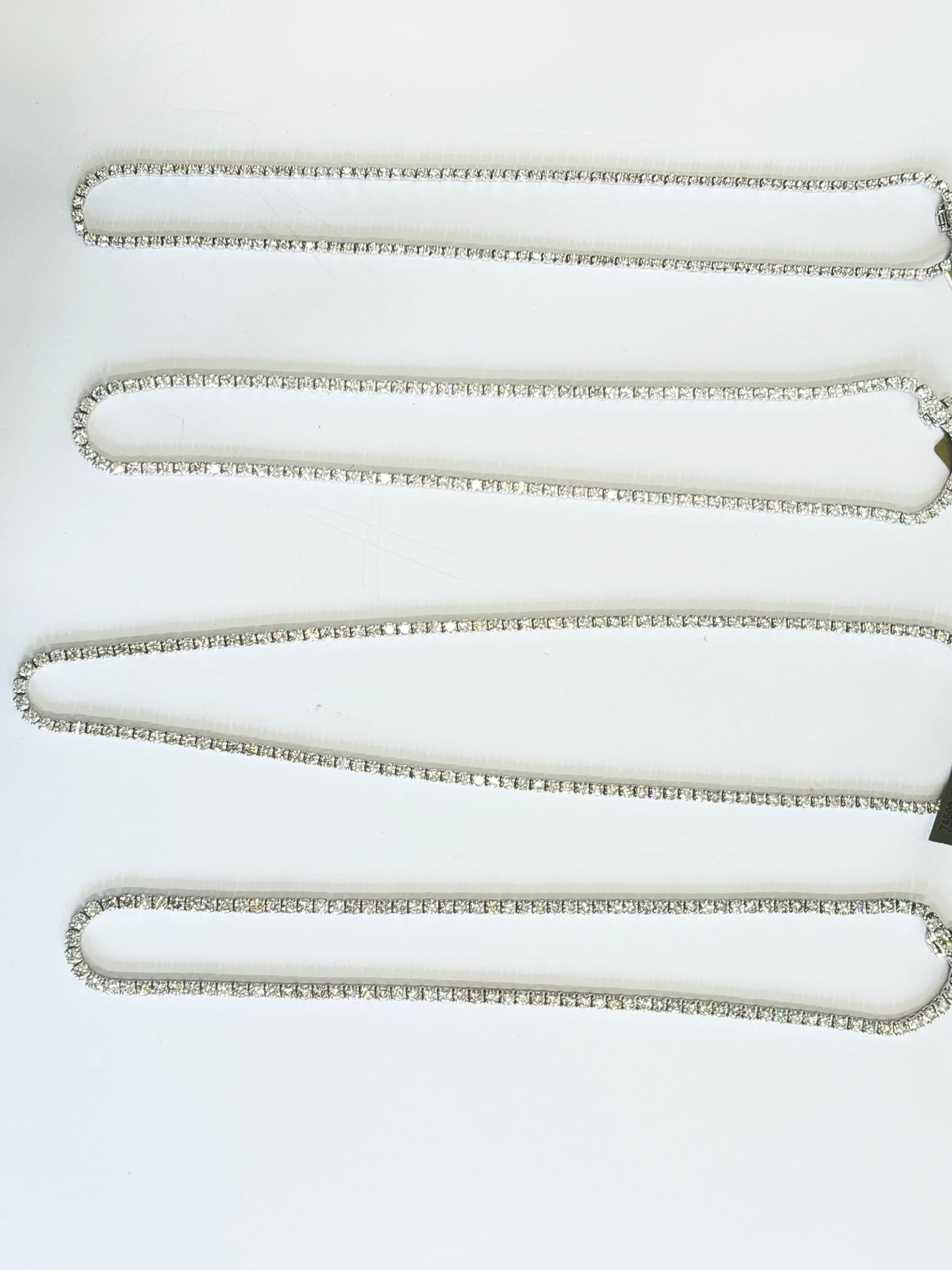 Modern Classic Straight-Line Diamond Tennis Necklace in 14K White Gold, 7.35 Carats For Sale