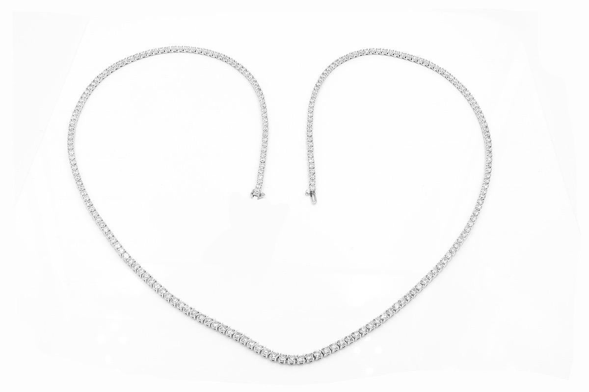 Classic Straight-Line Diamond Tennis Necklace in 14K White Gold, 7.35 Carats For Sale 1