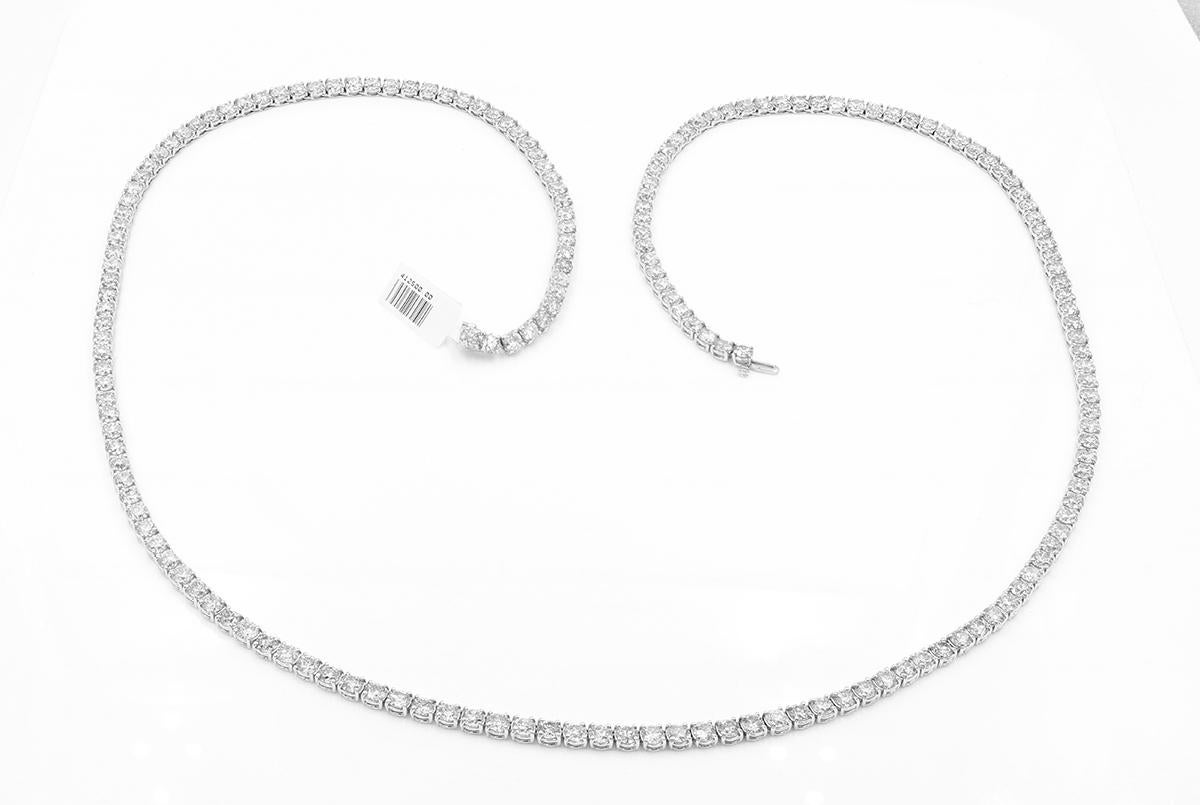 Classic Straight-Line Diamond Tennis Necklace in 14K White Gold, 7.35 Carats For Sale 2