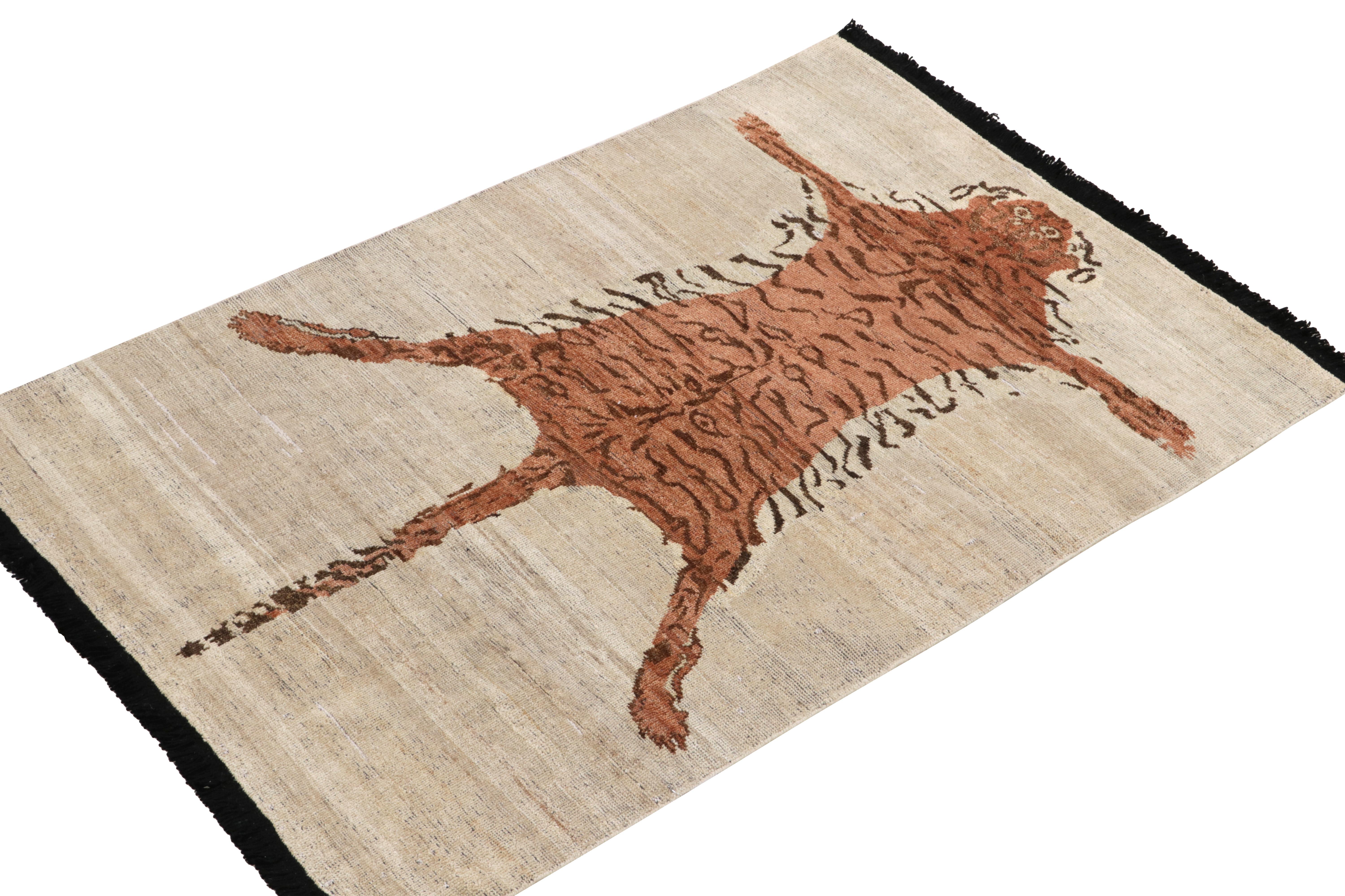 Tribal Rug & Kilim's Classic Style Contemporary Tiger Rug in Beige-Brown, Orange For Sale