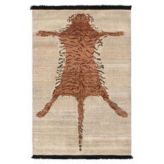 Tapis et tapis tigre contemporain de style classique de Kilim en beige-marron et orange