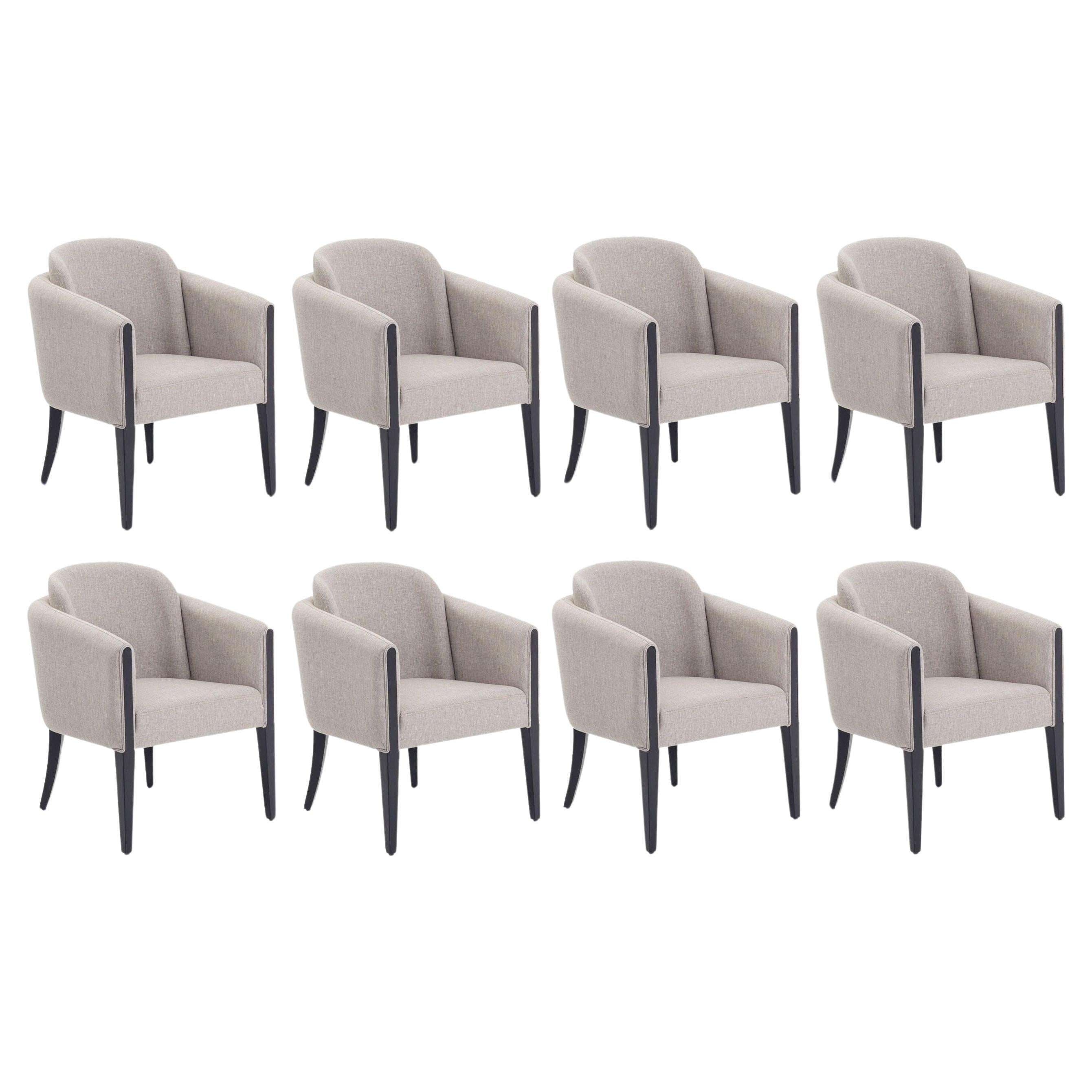 Classic Style Dining Chairs In Performance Greige Fabric  For Sale