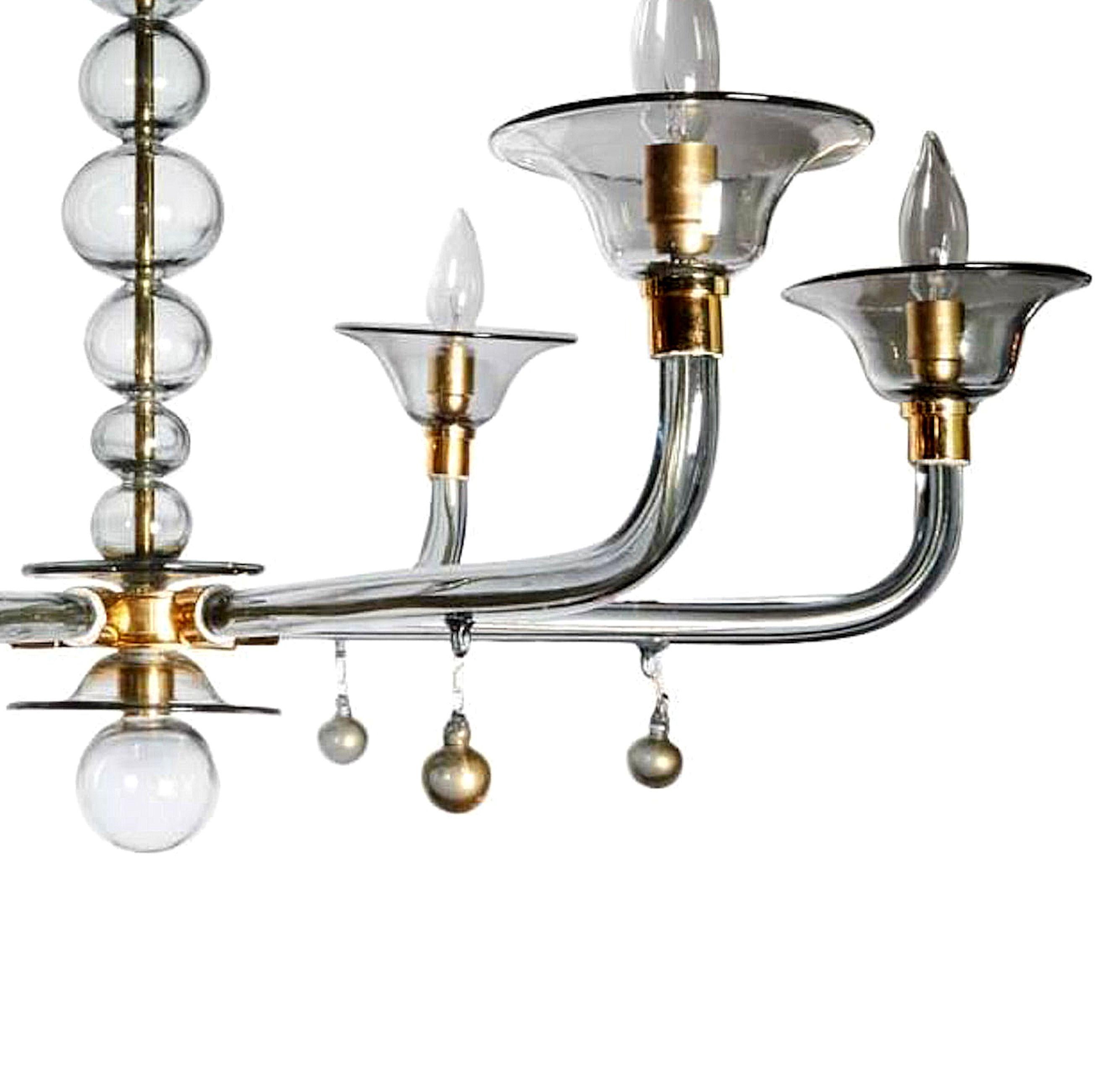 Hand-Crafted Classic Style, Mid-Century Modern Murano gray Glass Chandelier by Venini