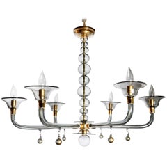 Classic Style, Mid-Century Modern Murano gray Glass Chandelier by Venini