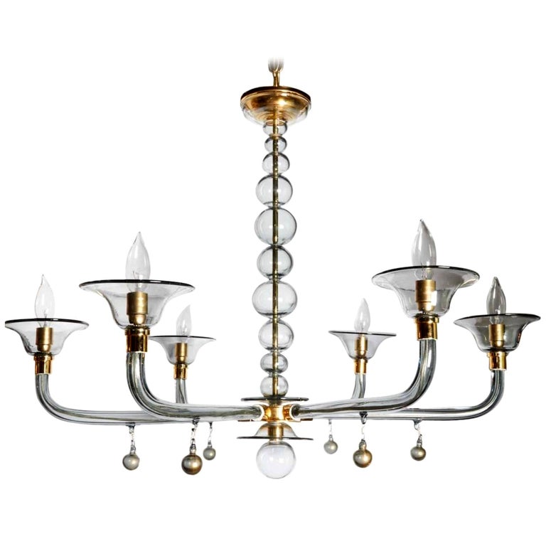 Classic Style, MidCentury Modern Murano gray Glass Chandelier by