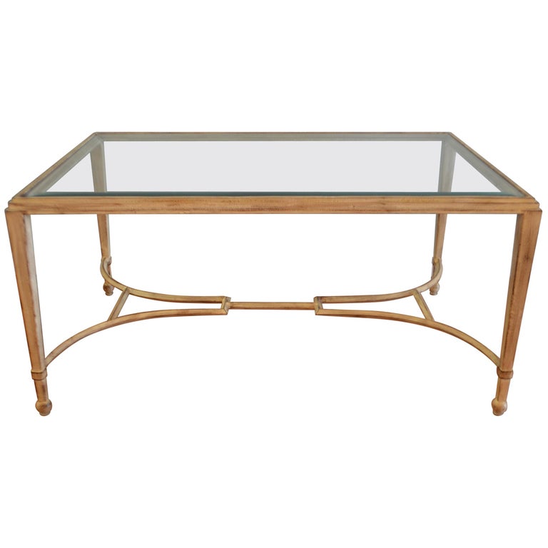 Classic Style Painted Wrought Iron Coffee Table With Beveled Glass Top