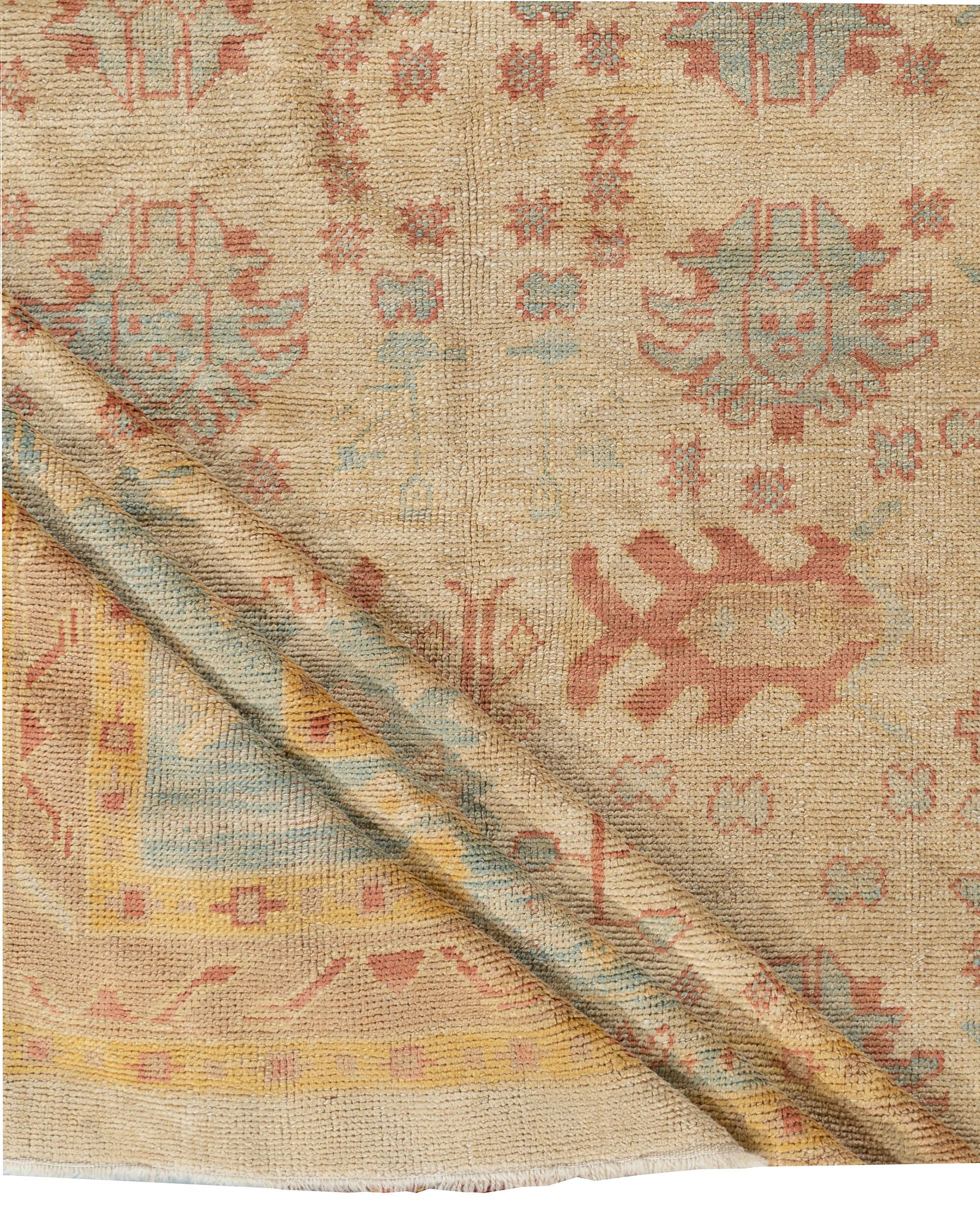Contemporary Classic Soft Colors Turkish Oushak Hand Knotted Wool Living Room Rug 13'6 x 16'9 For Sale