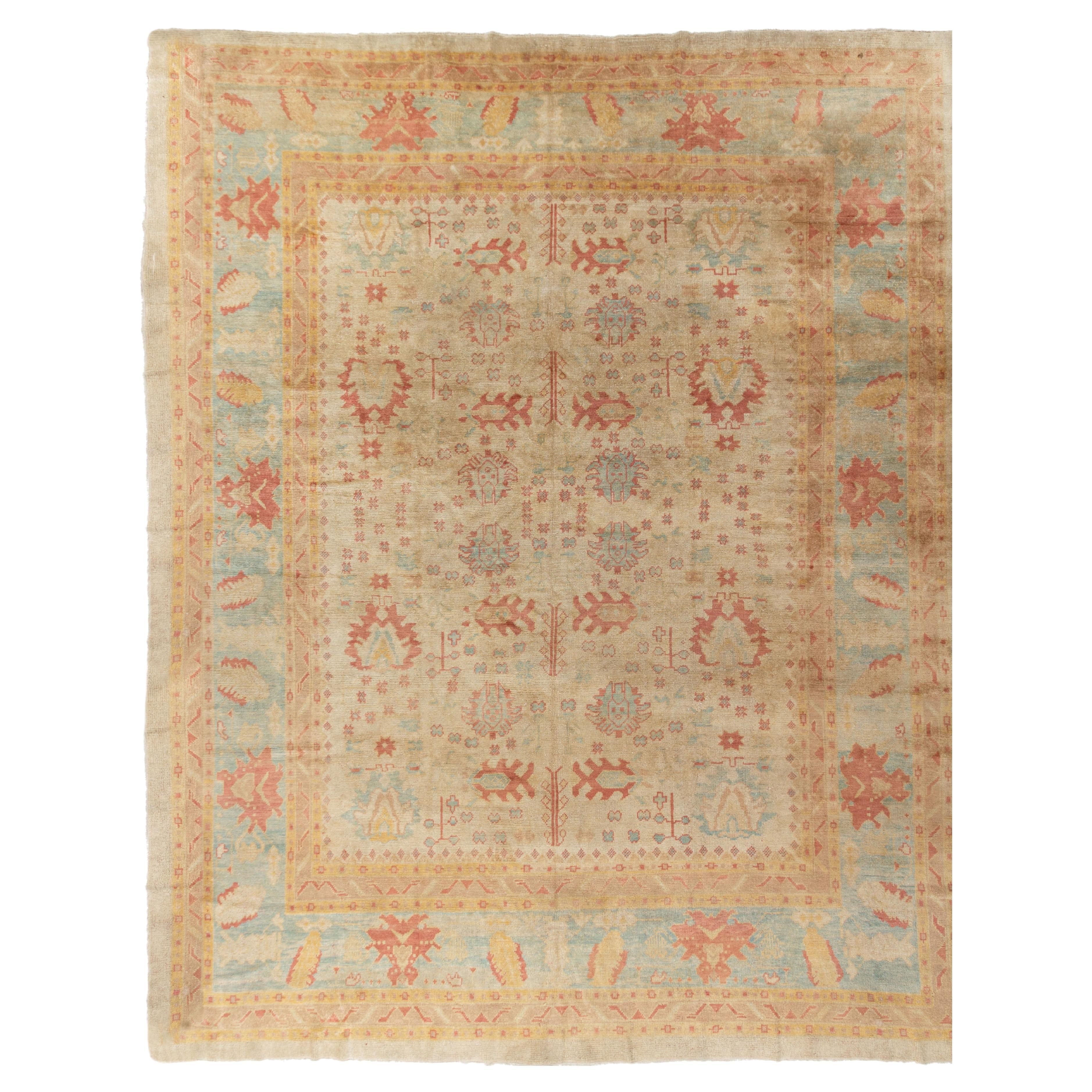 Classic Soft Colors Turkish Oushak Hand Knotted Wool Living Room Rug 13'6 x 16'9 For Sale
