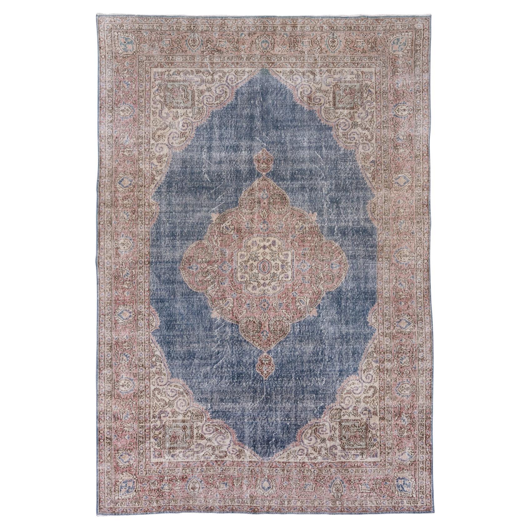 Classic Style Oushak with Blue Central Medallion Border For Sale