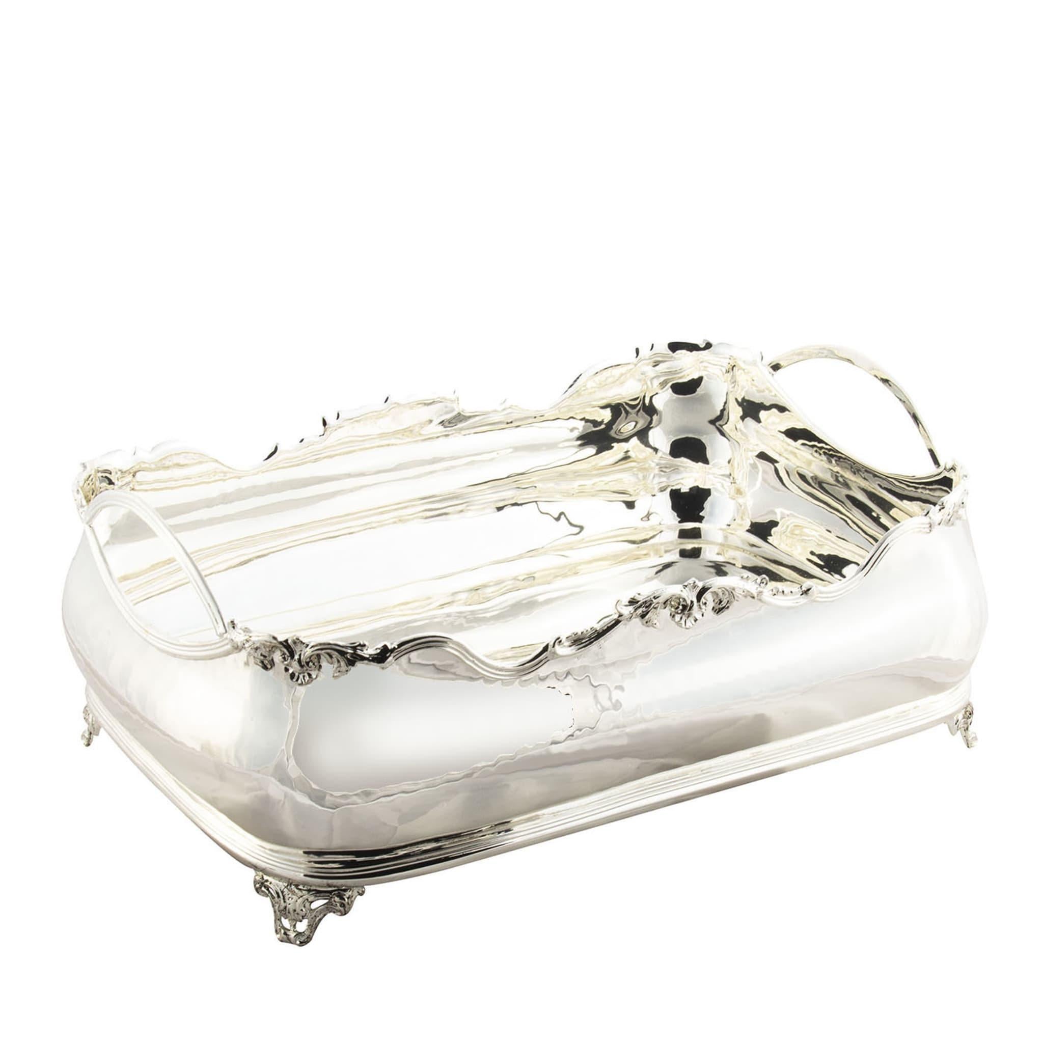 Classic-Style Rechteckige Schale mit Fuß aus Silber Centerpiece im Angebot