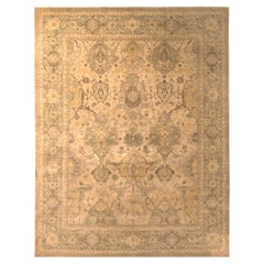 Rug & Kilim's Classic Style Rug in Cream, Pastel Green and Gold Floral Pattern