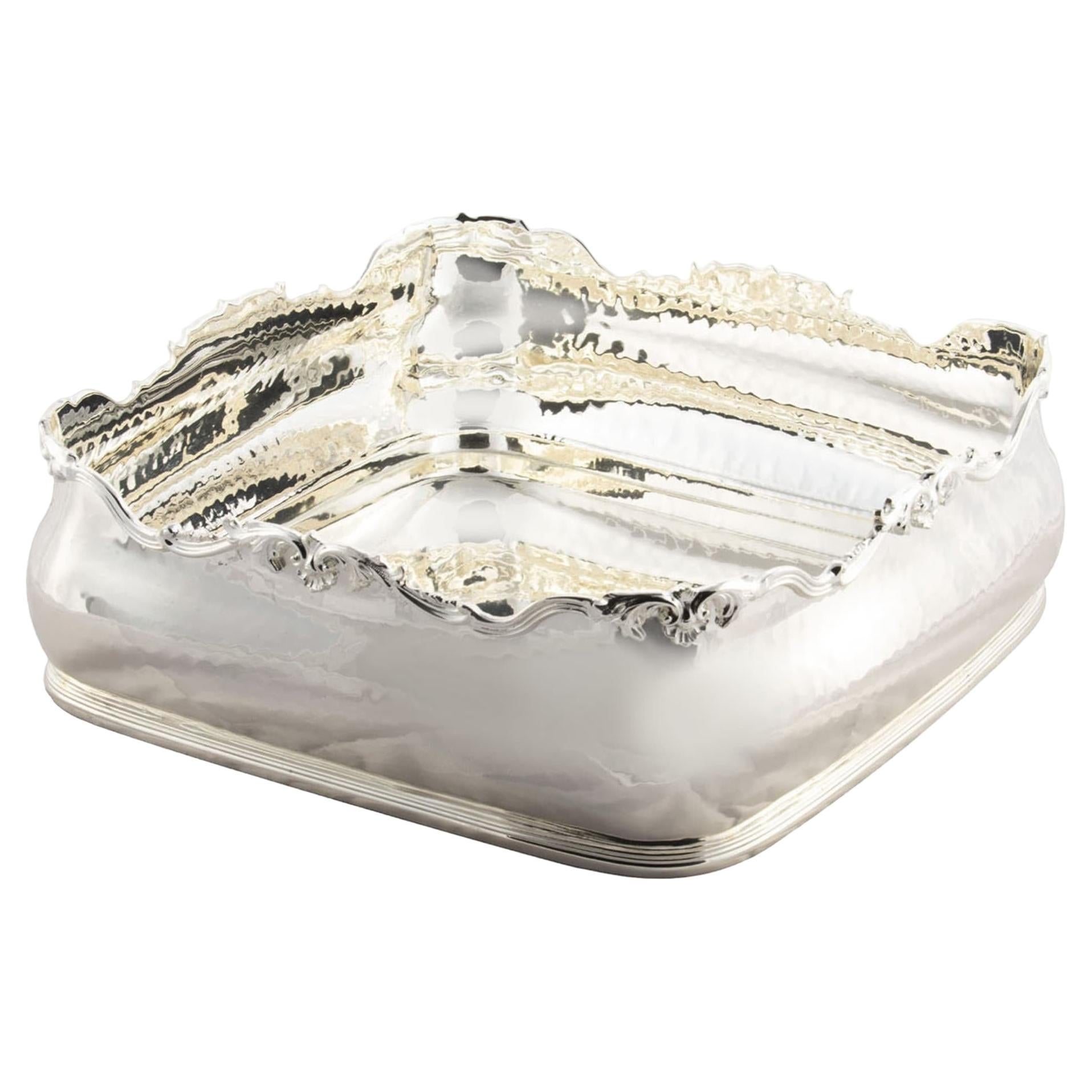 Classic-Style Squared Silver Centerpiece Bowl For Sale