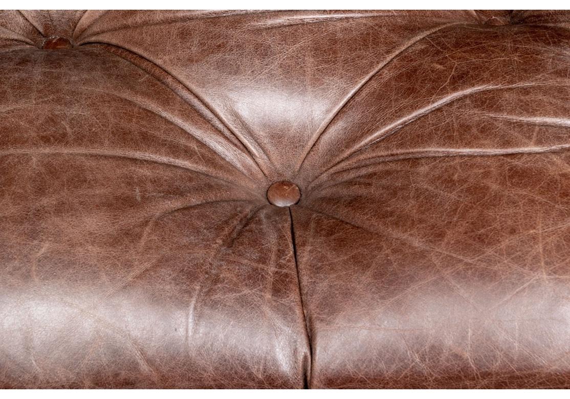 Classic Style Tufted Brown Leather Ottoman 2