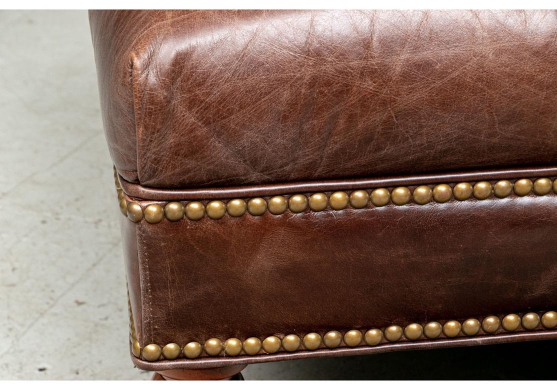 20th Century Classic Style Tufted Brown Leather Ottoman