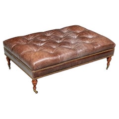 Classic Style Tufted Brown Leather Ottoman