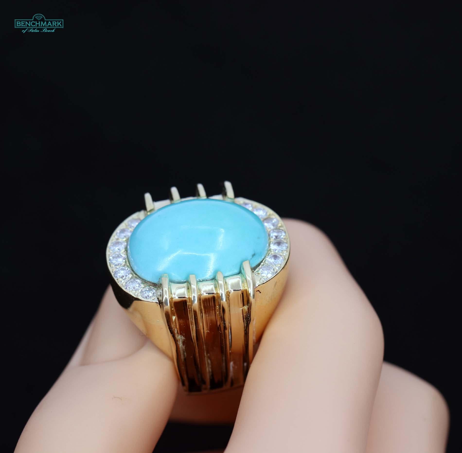 Women's Classic Styled Gold Ring with Turquoise and Diamonds