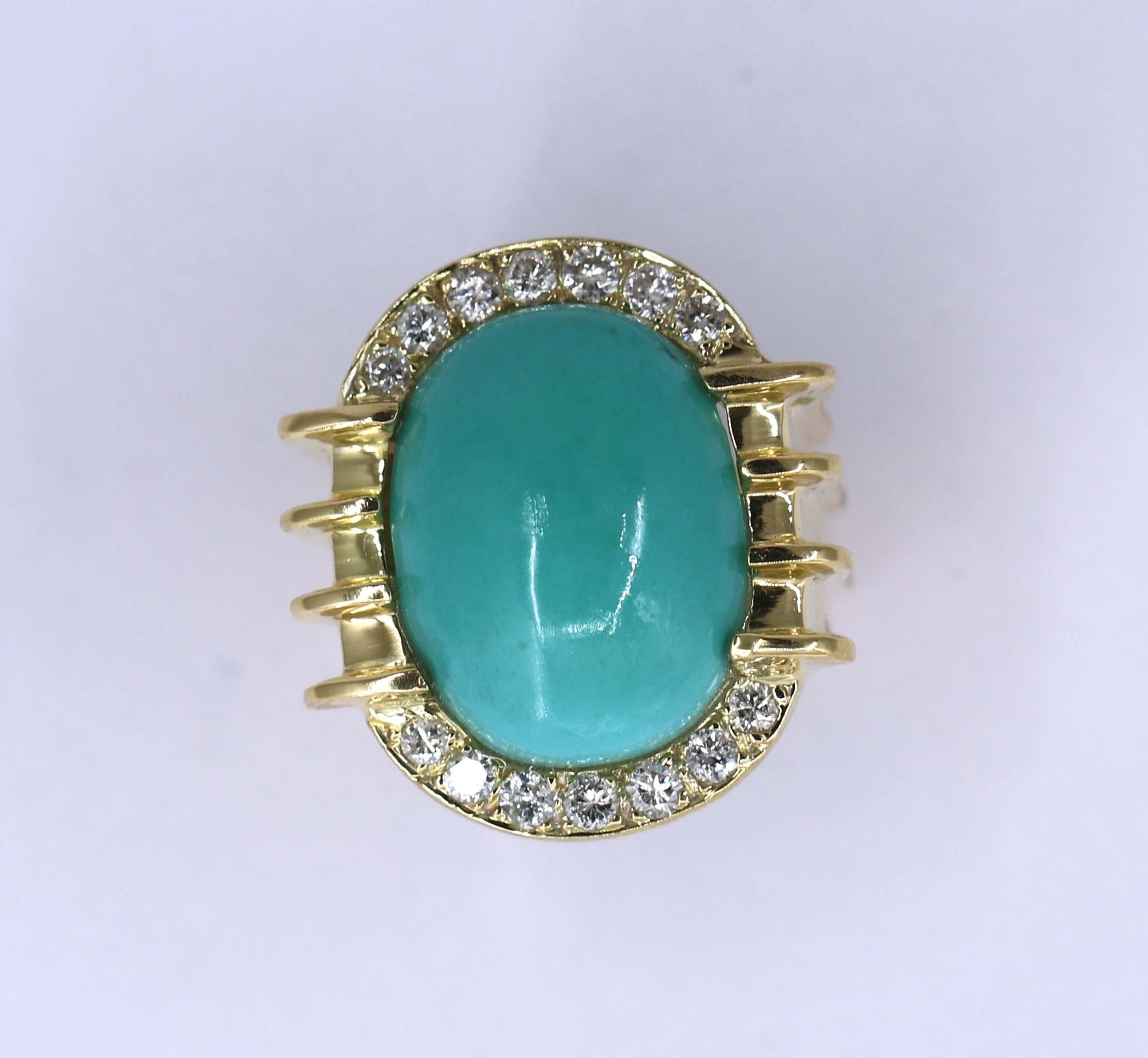 Classic Styled Gold Ring with Turquoise and Diamonds 2