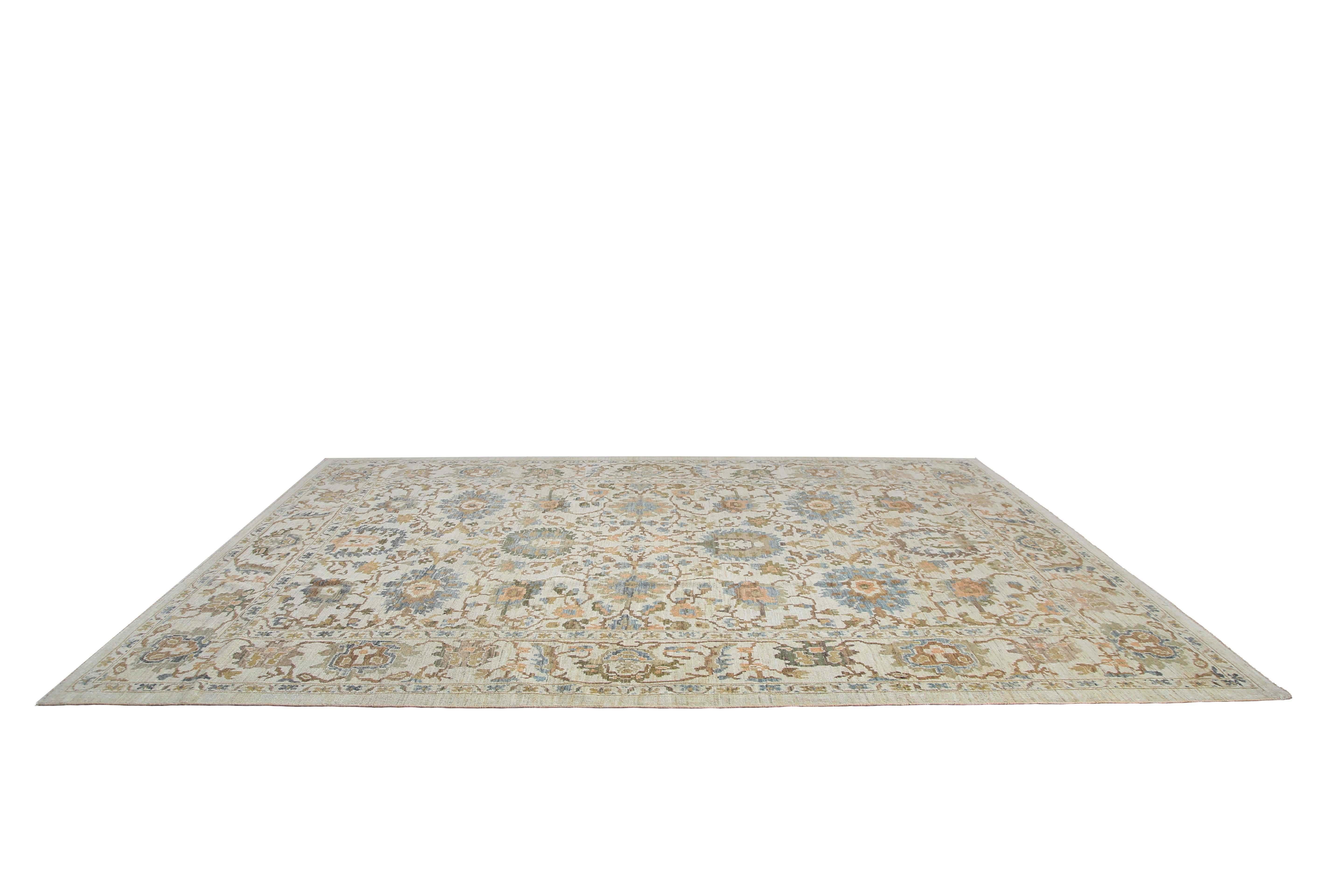 Hand-Woven Classic Sultanabad Design Handmade Rug with Cool Tones For Sale
