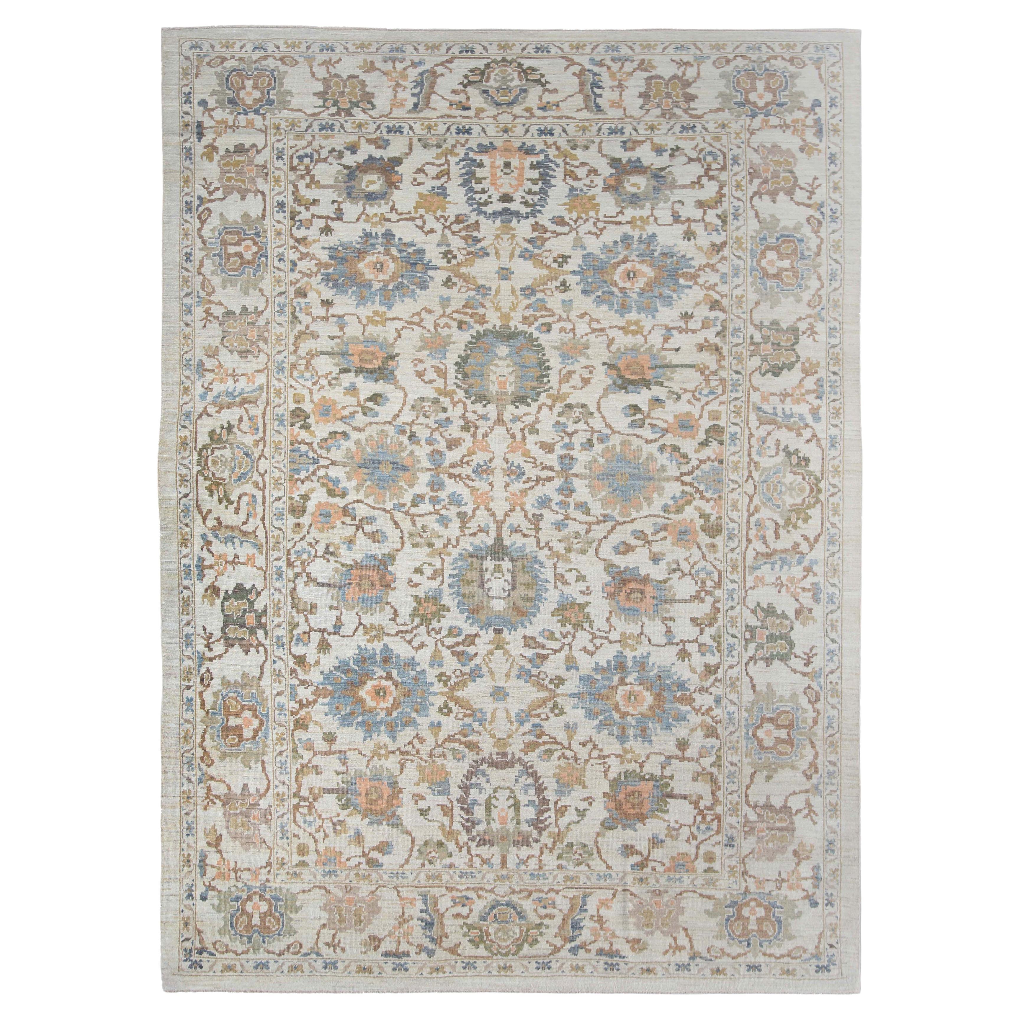Classic Sultanabad Design Handmade Rug with Cool Tones For Sale