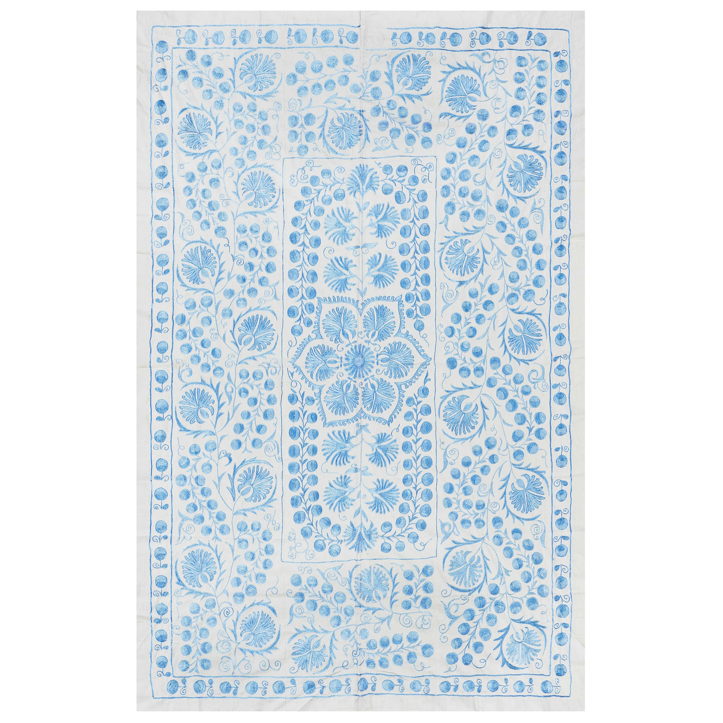 5x7 Ft Classic Suzani Silk Hand Embroidery, New Wall Tending, Bed or Table Cover