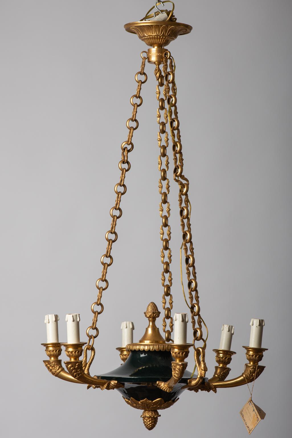 Classic Swan French Empire Gilt Bronze Chandelier For Sale 9