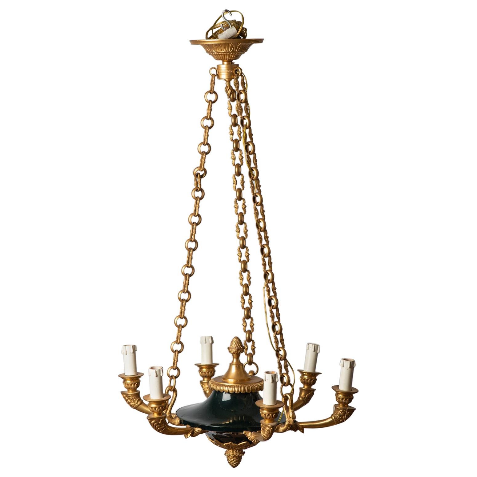 Classic Swan French Empire Gilt Bronze Chandelier