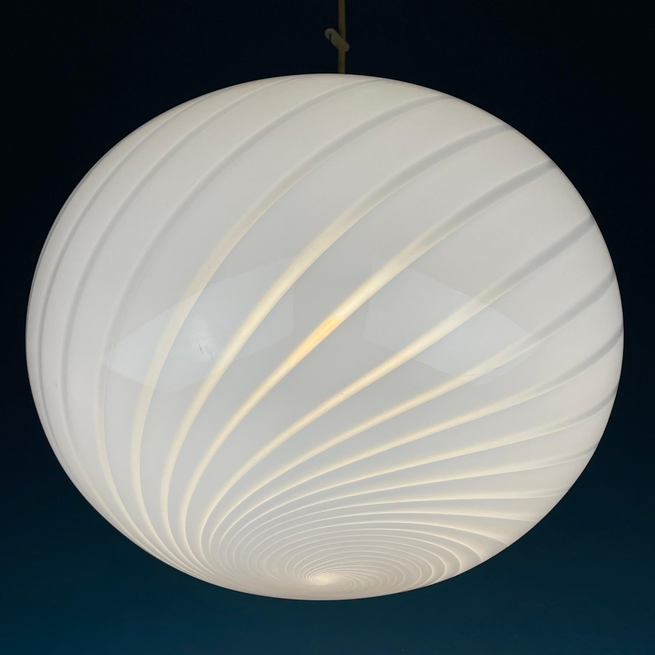 Murano Glass Classic Swirl Glass Pendant Lamp Italy 70s For Sale