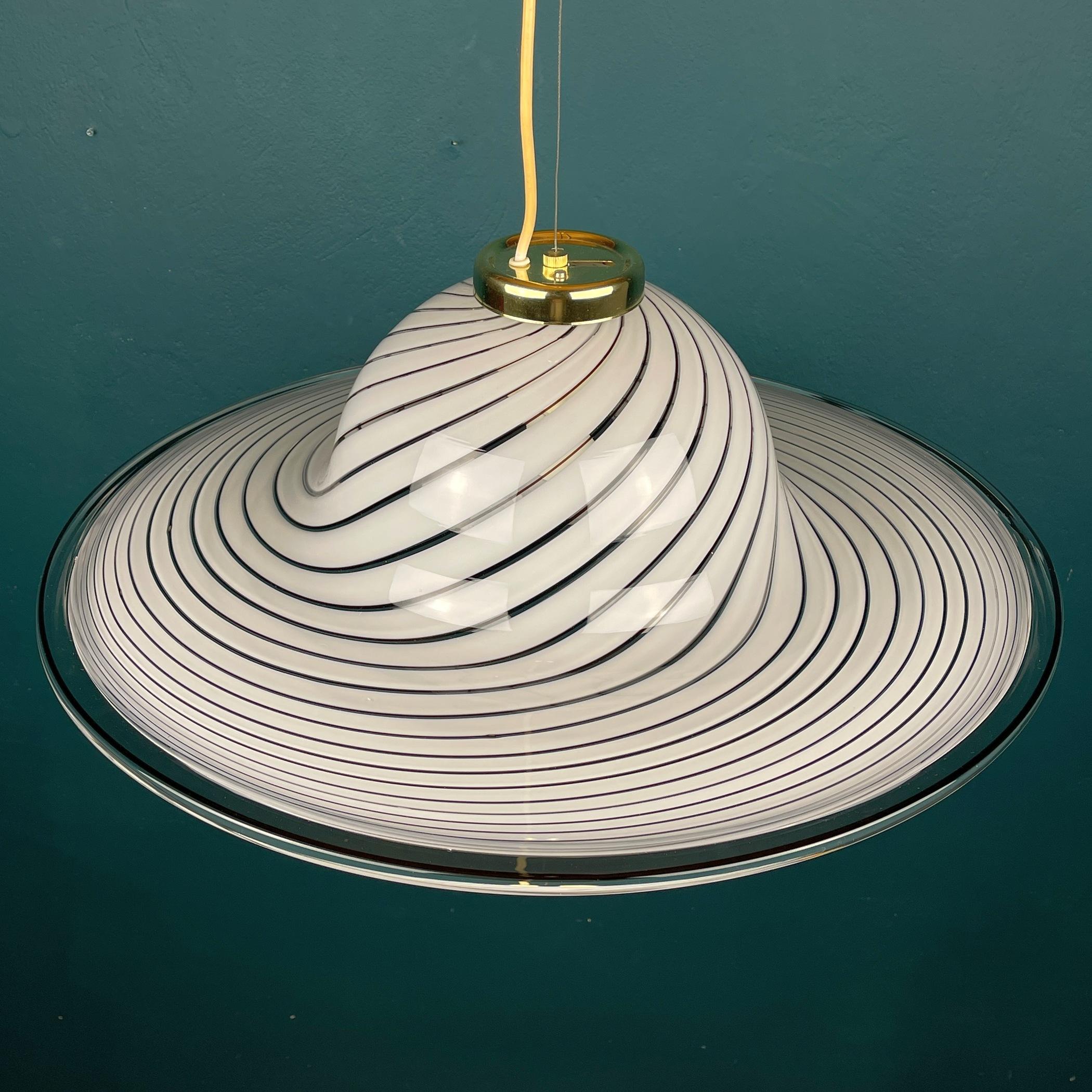 Italian Classic Swirl Murano Glass Pendant Lamp, Italy, 1970s For Sale