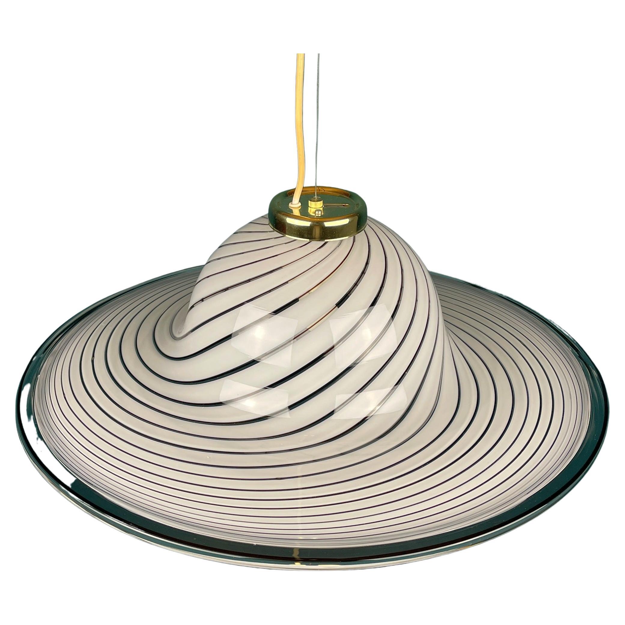 Classic Swirl Murano Glass Pendant Lamp, Italy, 1970s For Sale