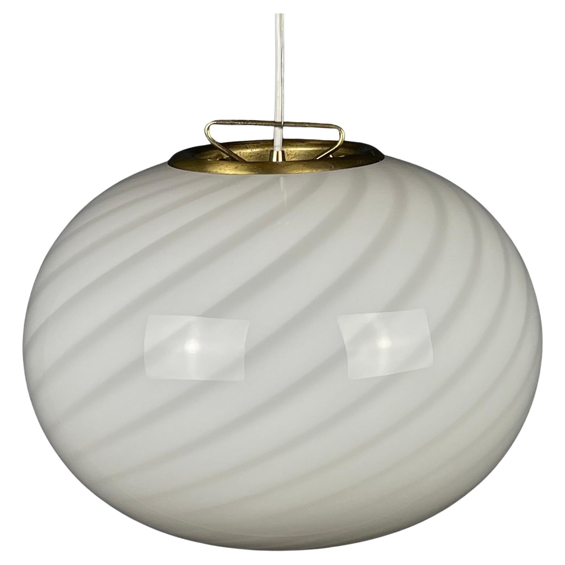 Classic swirl Murano glass pendant lamp Italy 1970s  For Sale
