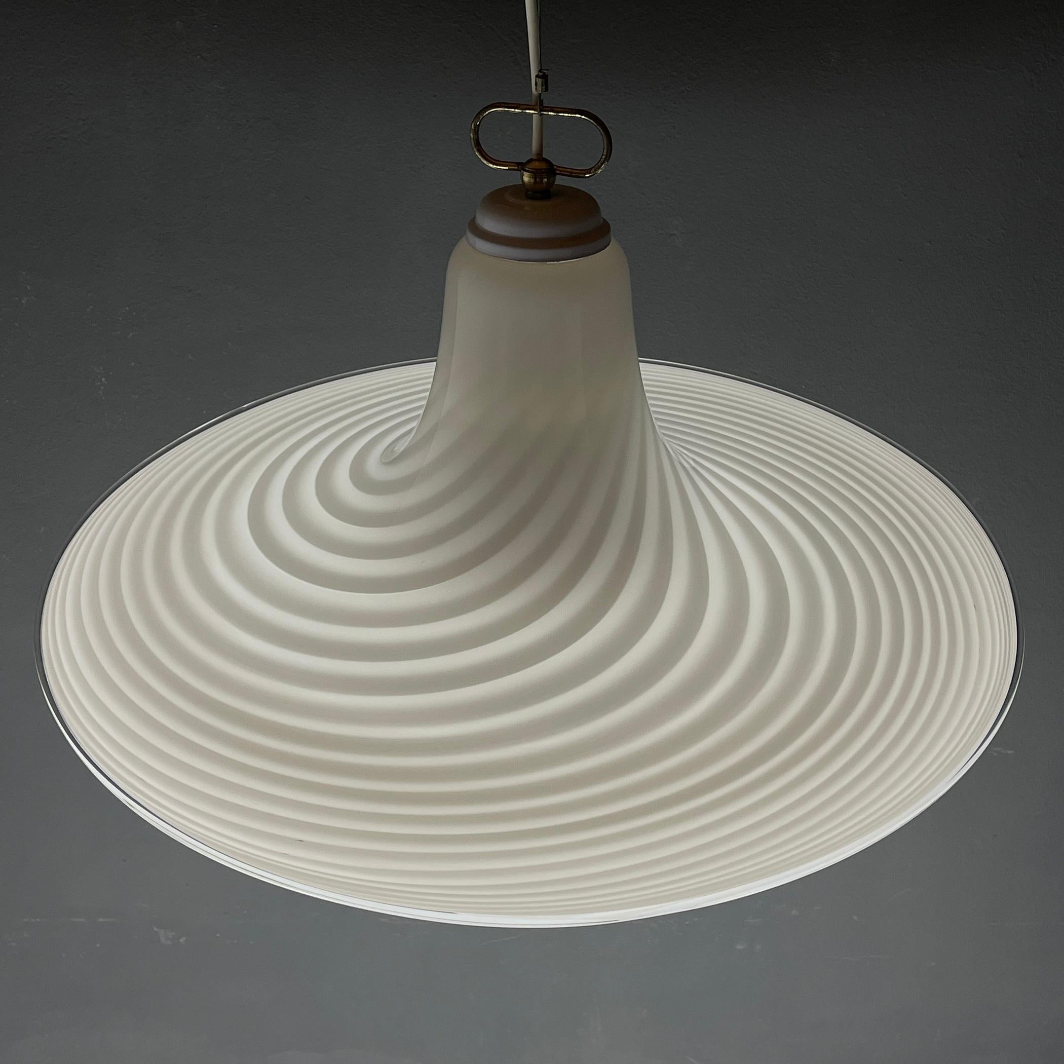 Classic Swirl Murano Glass Pendant Lamp Vetri Murano Italy 70s For Sale 4