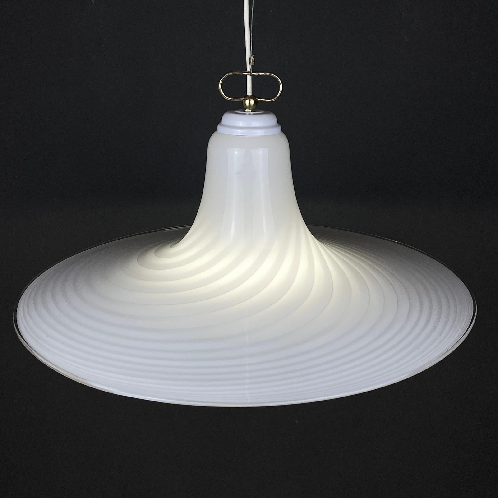 Mid-Century Modern Classic Swirl Murano Glass Pendant Lamp Vetri Murano Italy 70s For Sale