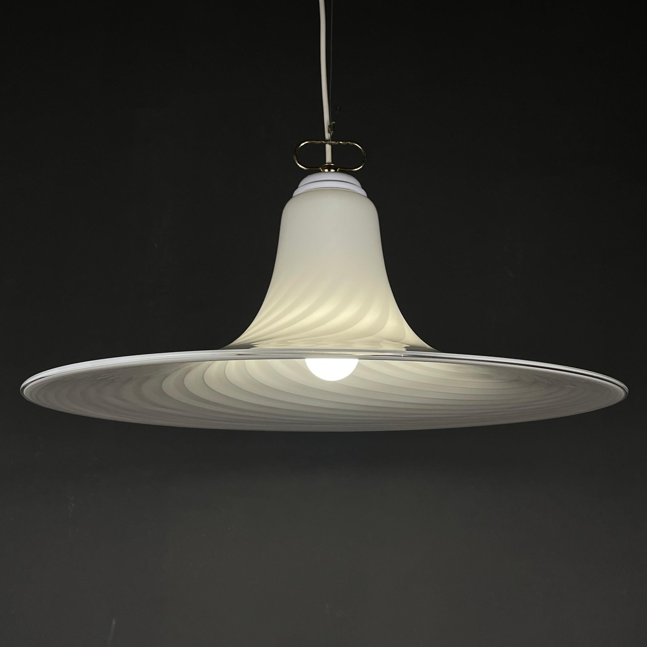 Italian Classic Swirl Murano Glass Pendant Lamp Vetri Murano Italy 70s For Sale