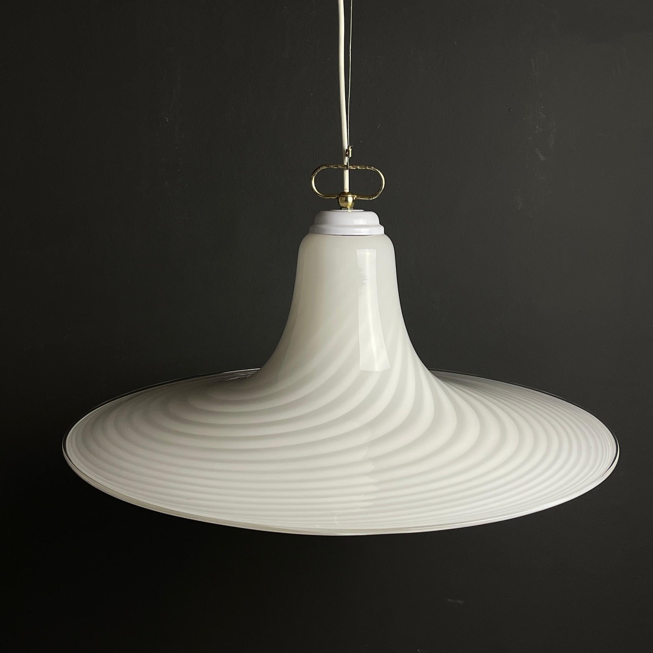 Classic Swirl Murano Glass Pendant Lamp Vetri Murano Italy 70s For Sale 3