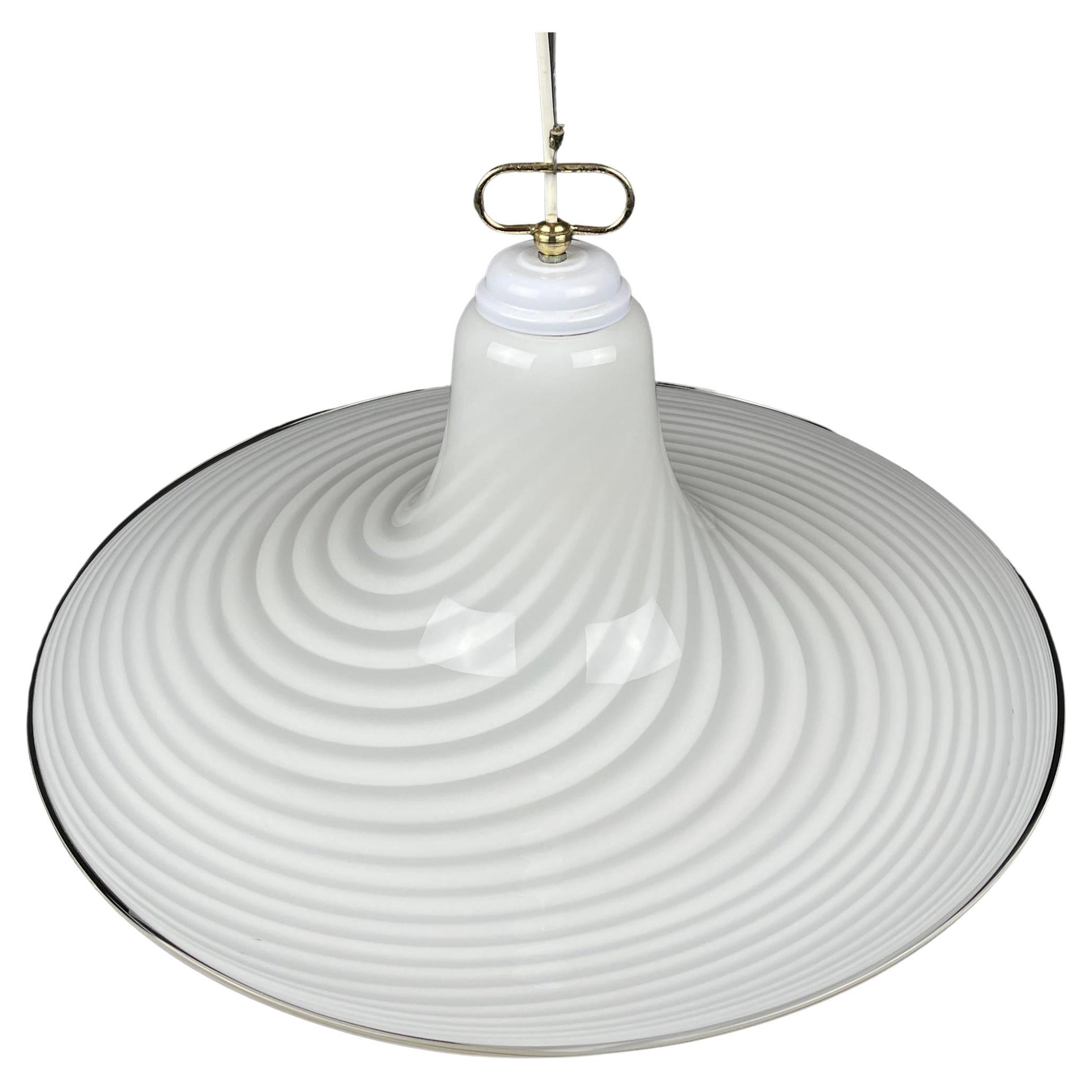 Classic Swirl Murano Glass Pendant Lamp Vetri Murano Italy 70s