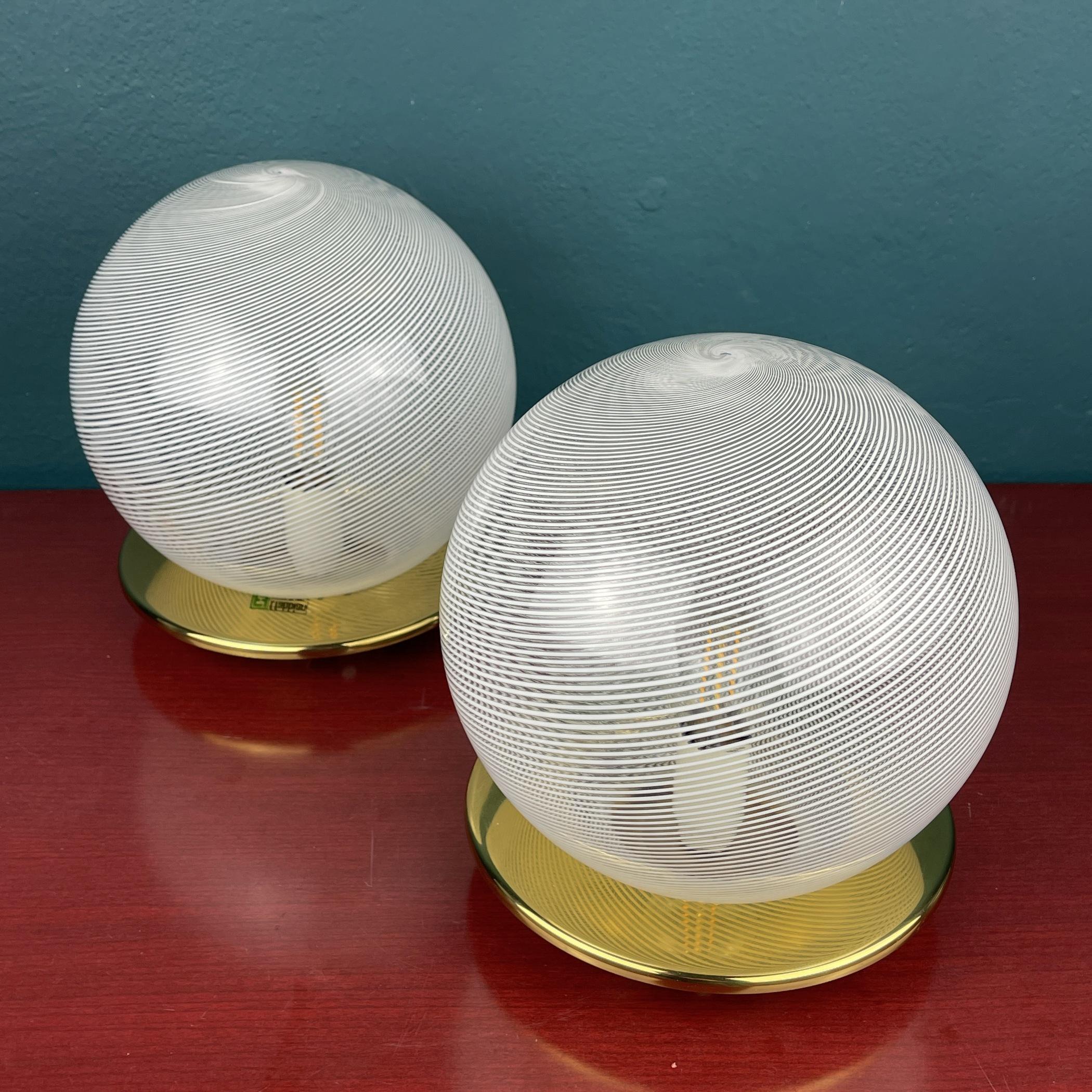 Classic Swirl Murano Glass Table Lamps by F.Fabbian Italy, 1970s, Set of 2 For Sale 6