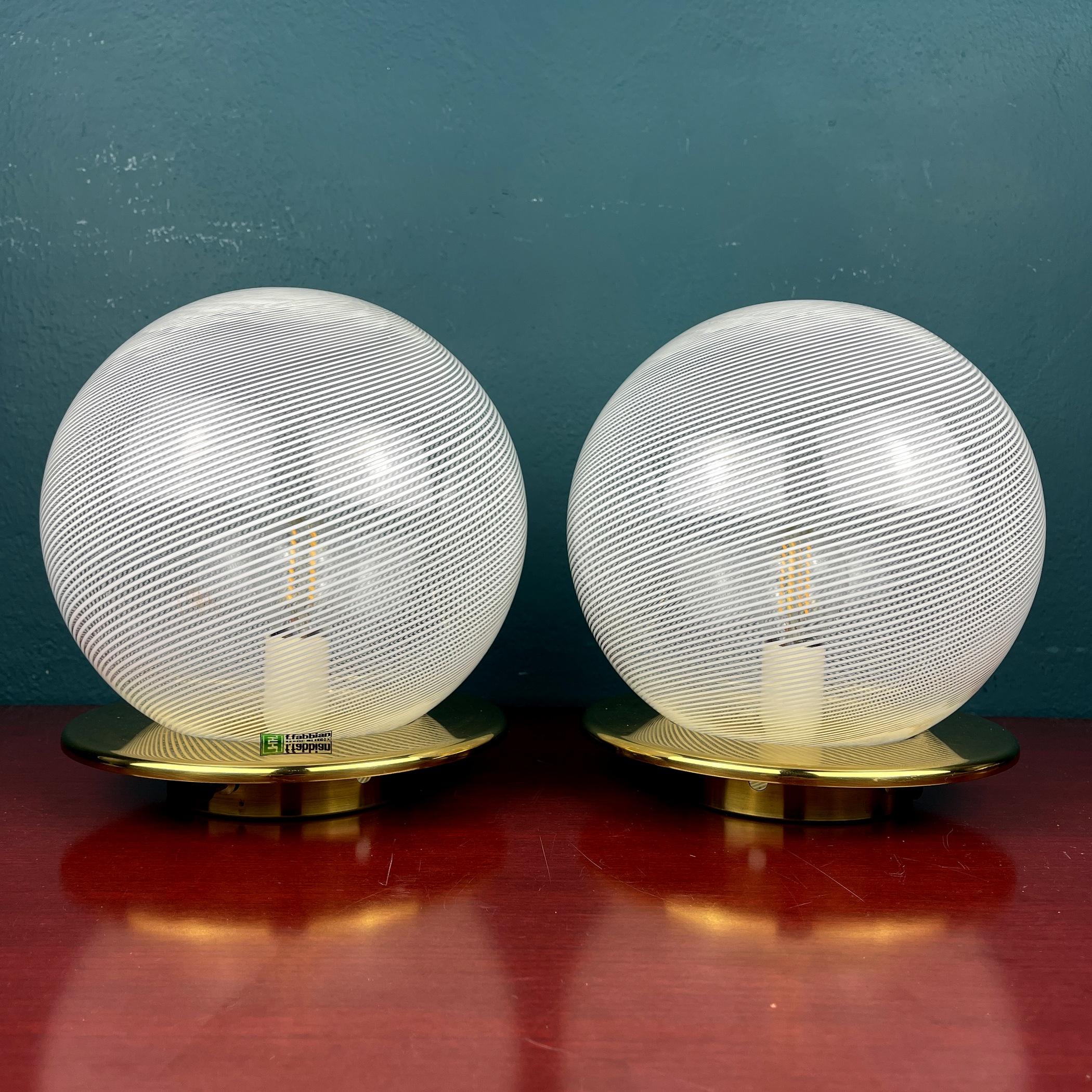 Mid-Century Modern Classic Swirl Murano Glass Table Lamps by F.Fabbian Italy, 1970s, Set of 2 For Sale