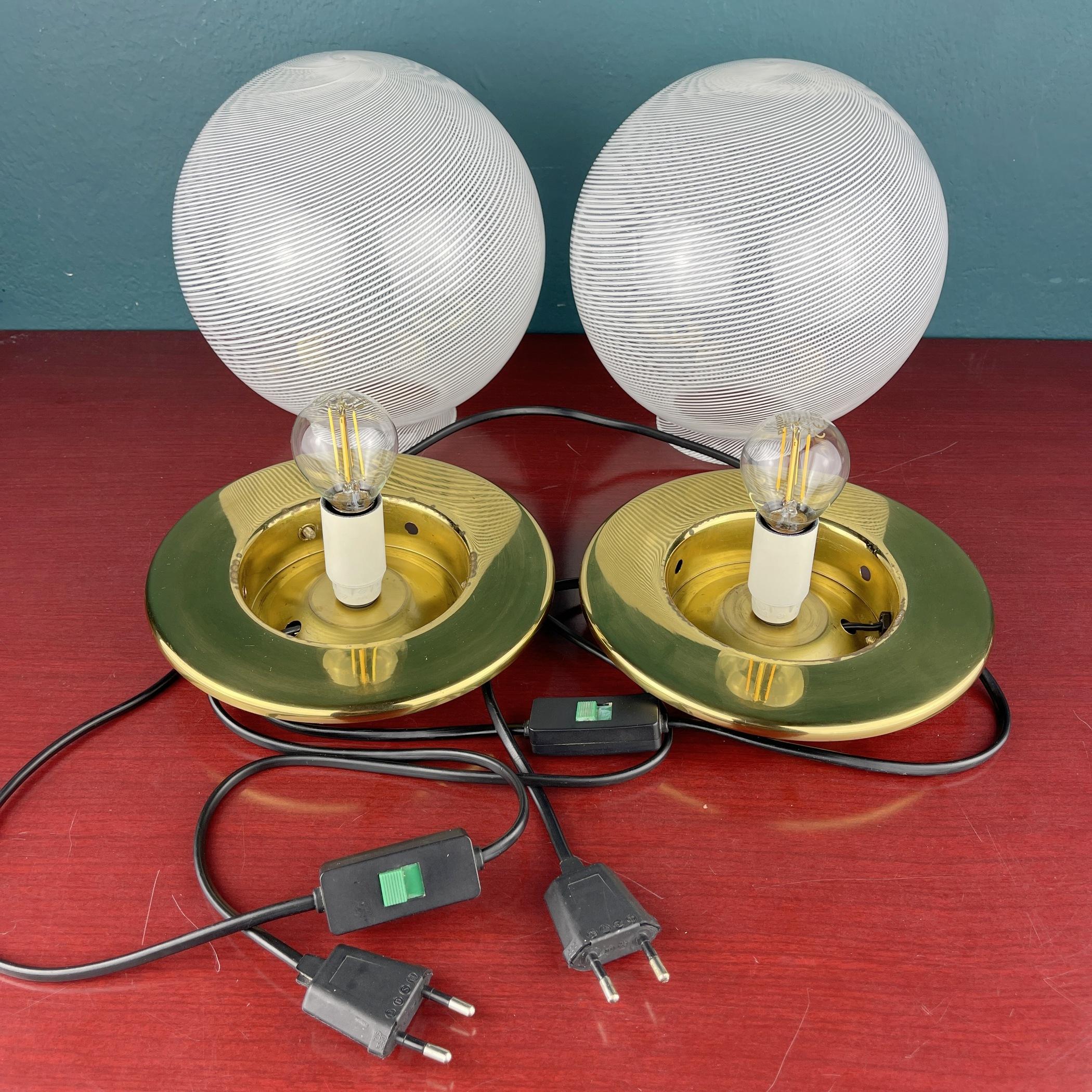 Italian Classic Swirl Murano Glass Table Lamps by F.Fabbian Italy, 1970s, Set of 2 For Sale
