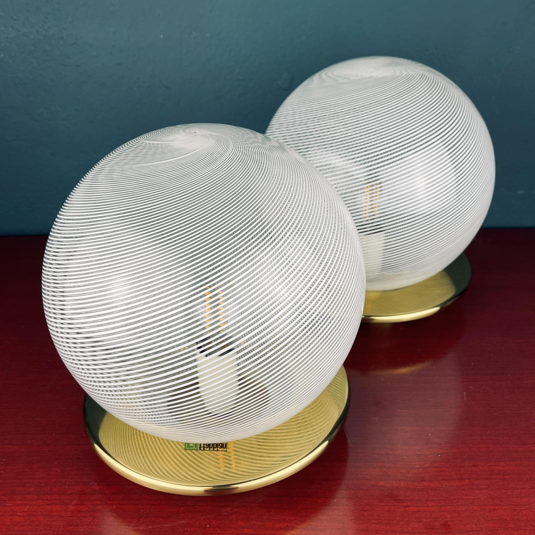 Classic Swirl Murano Glass Table Lamps by F.Fabbian Italy, 1970s, Set of 2 In Good Condition For Sale In Miklavž Pri Taboru, SI