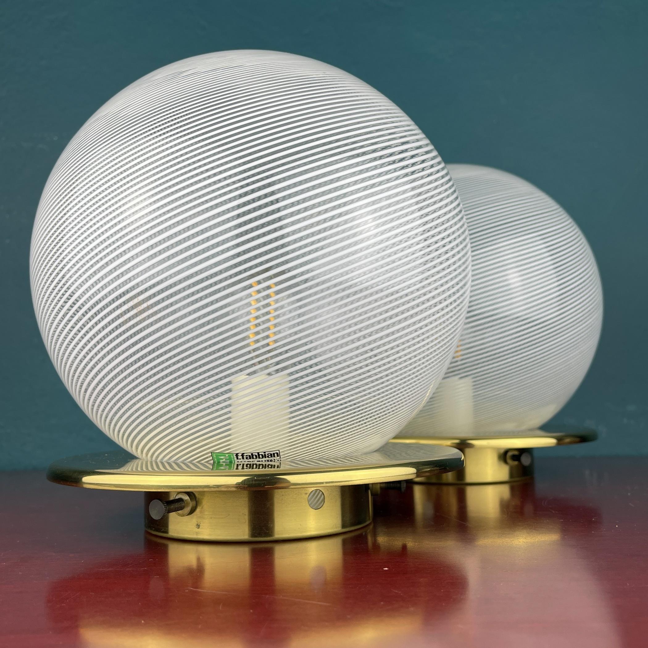 20th Century Classic Swirl Murano Glass Table Lamps by F.Fabbian Italy, 1970s, Set of 2 For Sale