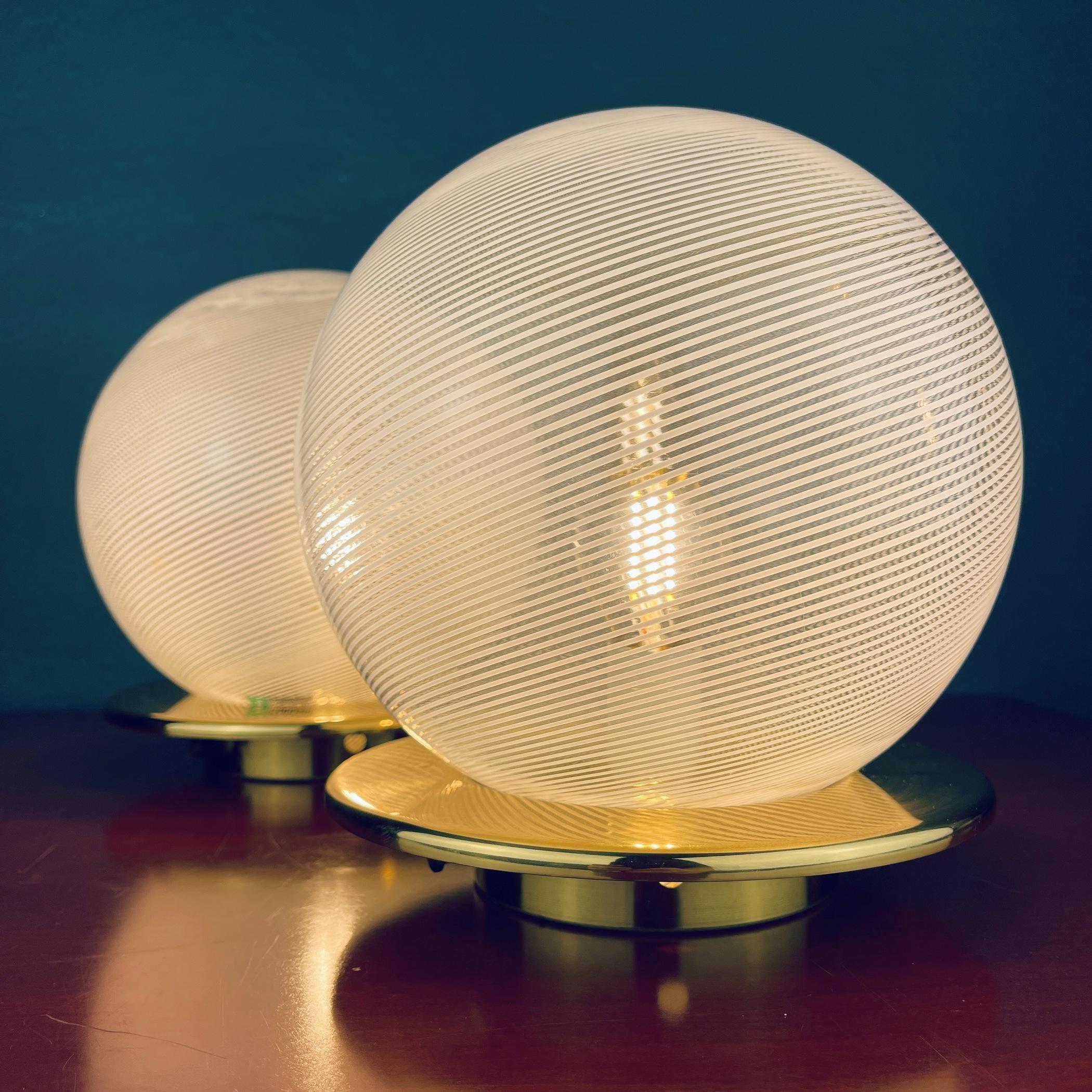 Classic Swirl Murano Glass Table Lamps by F.Fabbian Italy, 1970s, Set of 2 For Sale 1