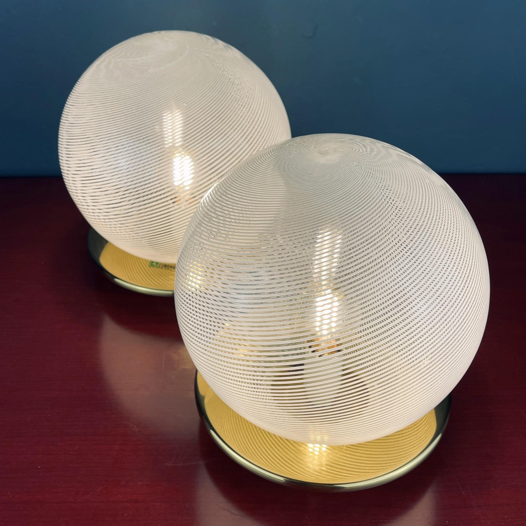 Classic Swirl Murano Glass Table Lamps by F.Fabbian Italy, 1970s, Set of 2 For Sale 2