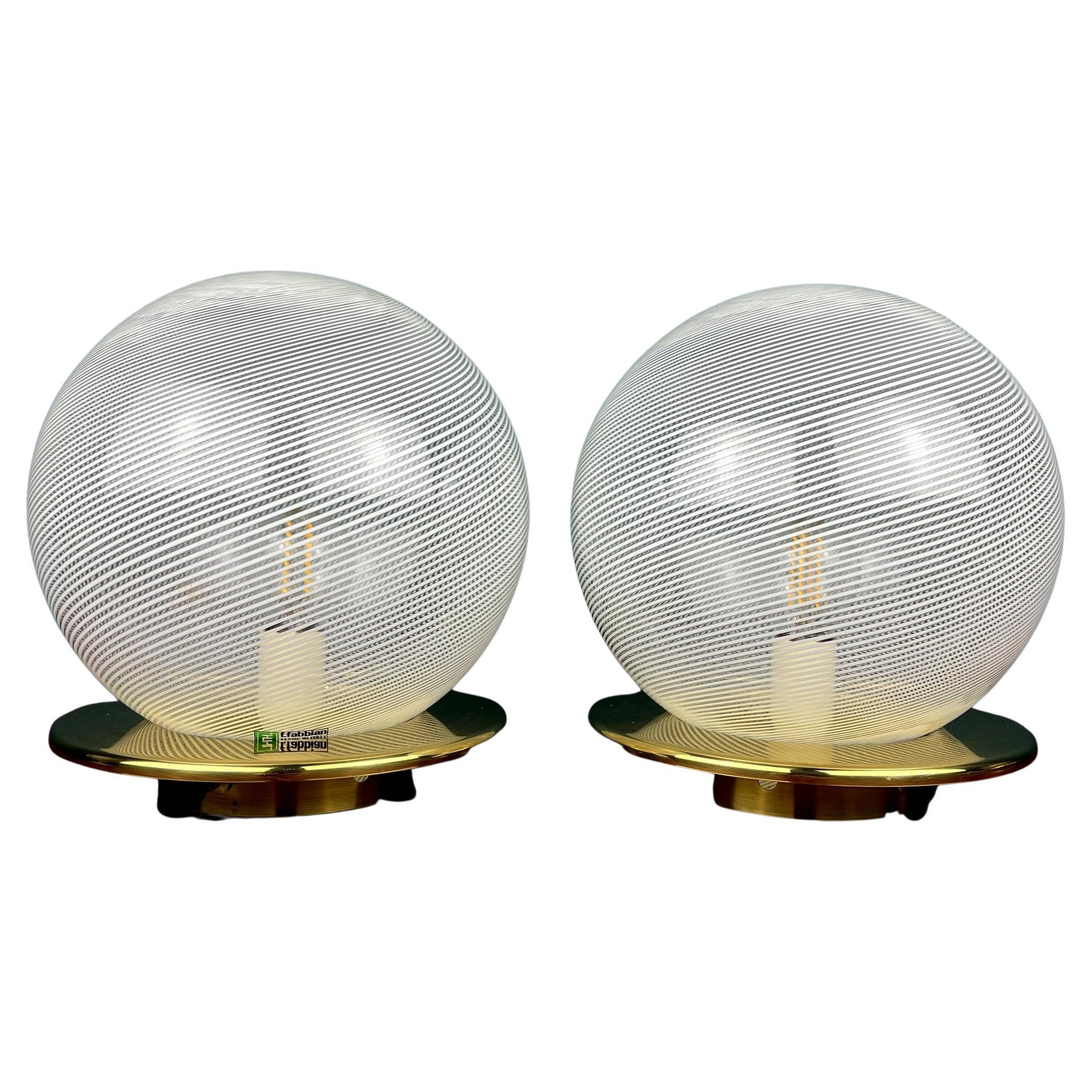 Classic Swirl Murano Glass Table Lamps by F.Fabbian Italy, 1970s, Set of 2 For Sale
