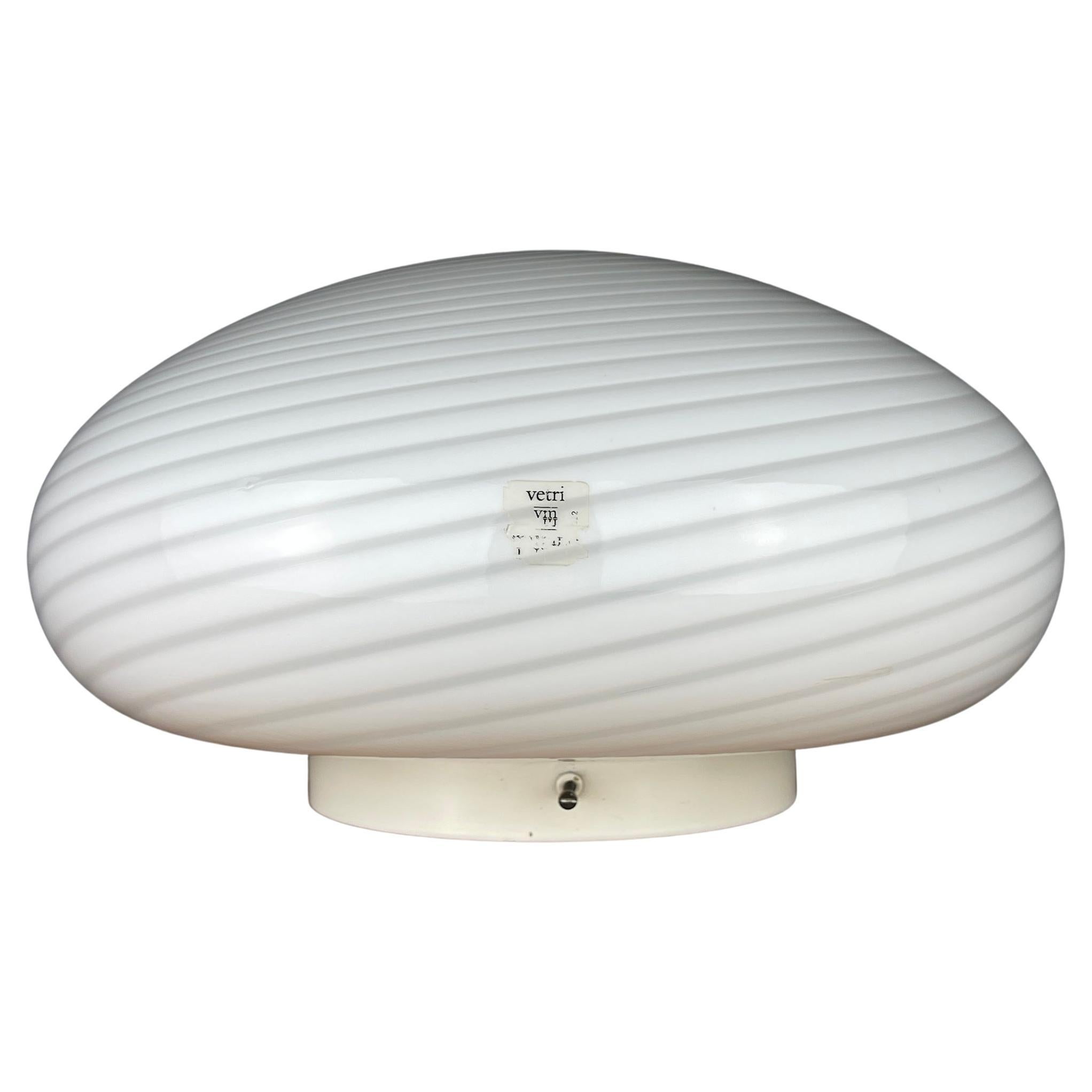 Classic swirl white murano glass ceiling or wall lamp Vetry Murano 022 by Venini For Sale