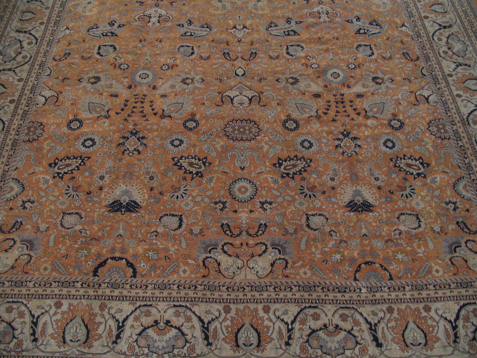 Indian Classic Tabriz Hand-Knotted New Zealand Wool Coral and Camel Fine Quality Rug For Sale